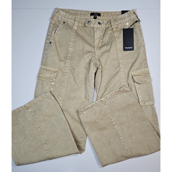 True Religion Womens Tan Bobbi Baggy Low Rise Cargo Pants Size 28 NWT